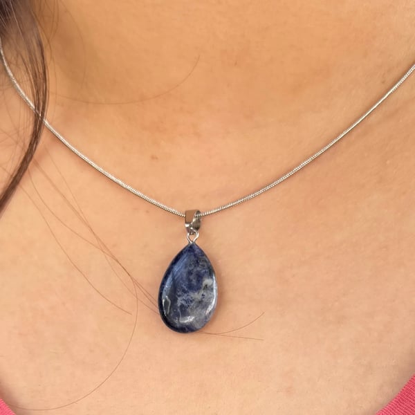 Natural Blue Sodalite Pendant with 925 Silver Chain