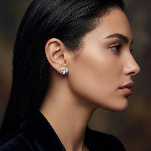Fawziya 18K Gold Moonstone Halo Earrings