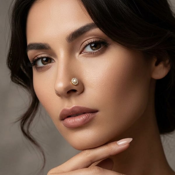 Salwa 18K Gold Pearl Halo Nose Pin