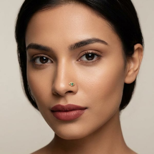 Nasrin 18K Gold Emerald Evil Eye Nose Stud