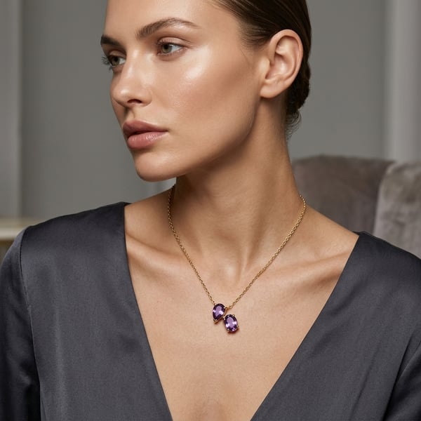 Khulud Amethyst Toi et Moi Gold Pendant