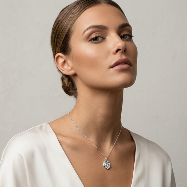 Noura Aquamarine Molten Silver Necklace