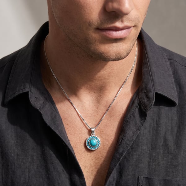 Mansour Turquoise Sterling Silver Halo Pendant