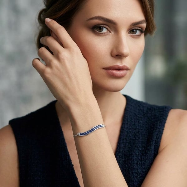 Asra Silver Blue Sapphire Calligraphy Bracelet