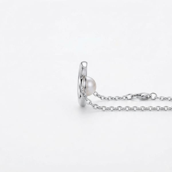 Side view — Nazeeha Silver Crescent Moon Pearl Bracelet