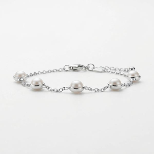 Side view — Areebah Silver Pearl Stacking Bracelet