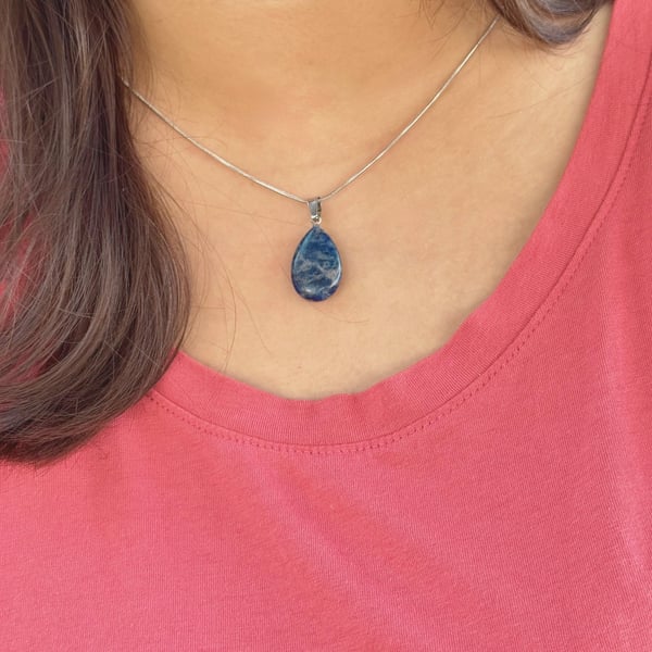 Natural Blue Sodalite Pendant with 925 Silver Chain
