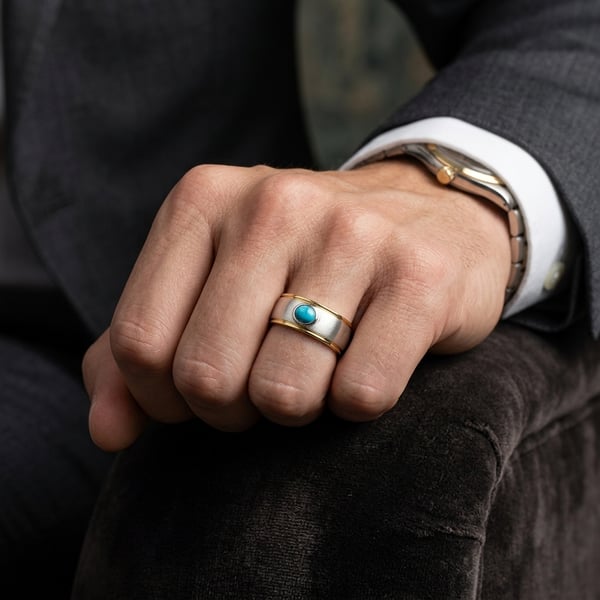 Malik Mixed Metal Turquoise Silver Ring