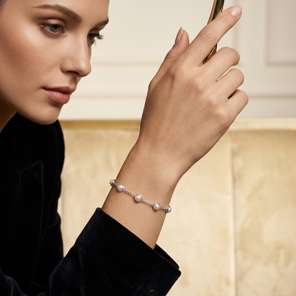 Areebah Silver Pearl Stacking Bracelet