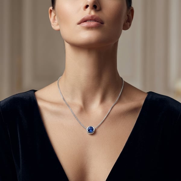 Ghareeba Silver Bezel Sapphire Necklace