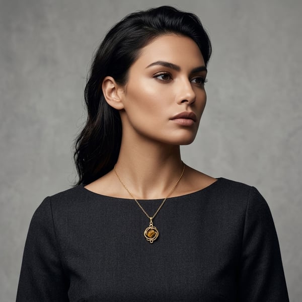 Azza 18K Gold Tiger Eye Sculptural Pendant