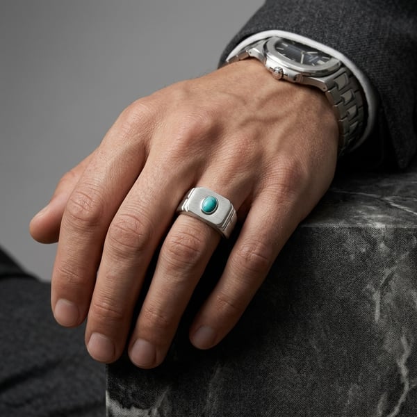 Anwar 925 Silver Turquoise Sleek Hoop Ring