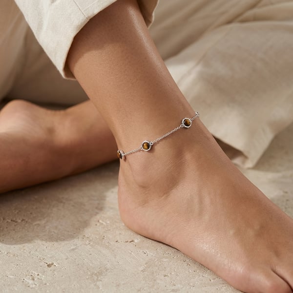 Ghusoon Silver Tiger Eye Geometric Anklet