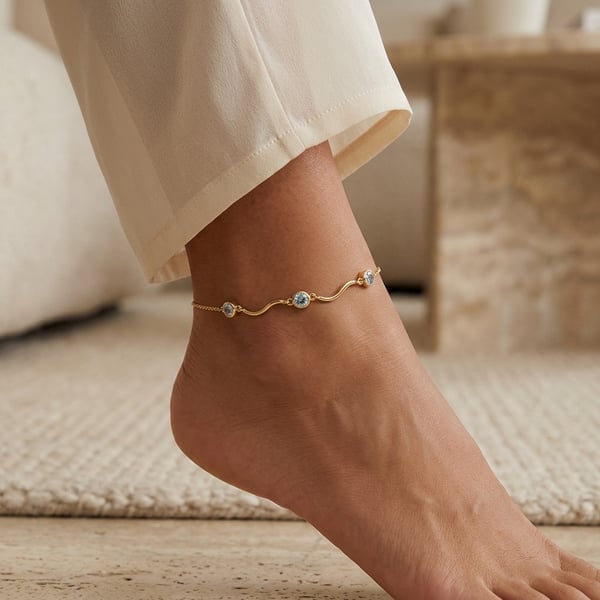 Sadiqa 18K Gold Fluid Wave Aquamarine Anklet