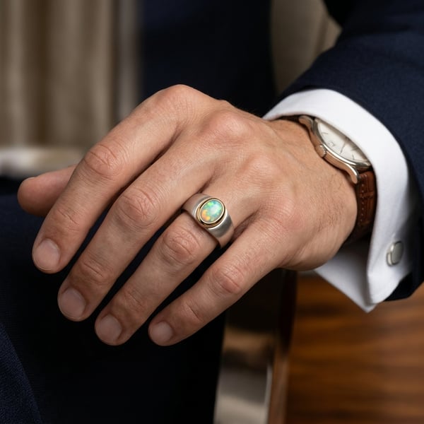 Tamer Opal Mixed Metal Silver Ring