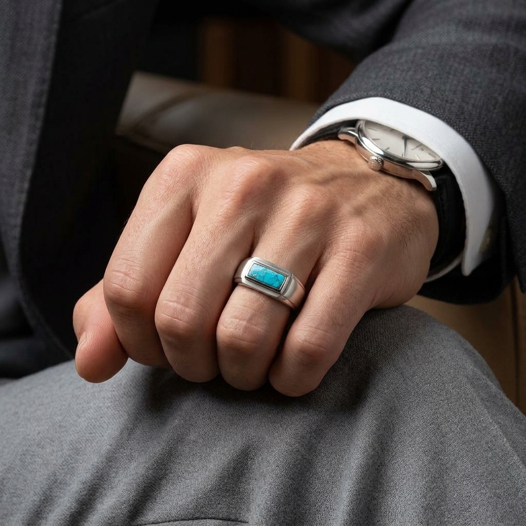 Men’s ring with a natural gemstone