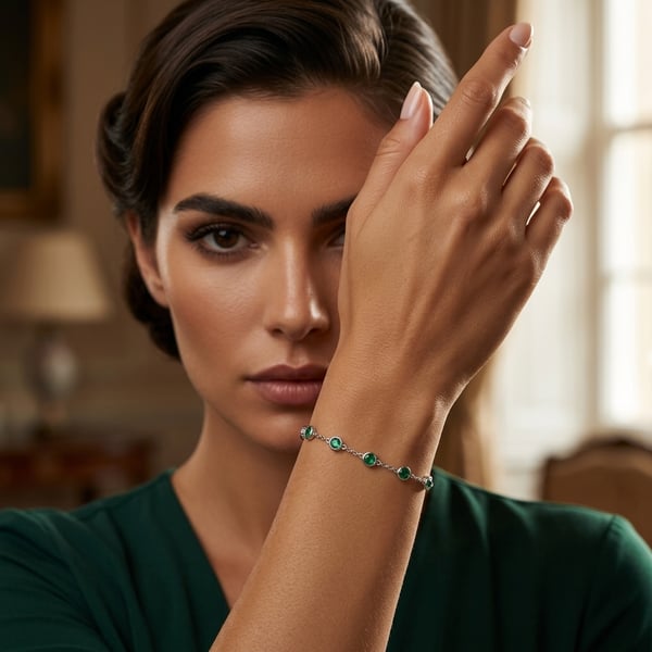Nagham Floating Emerald Sterling Silver Bracelet