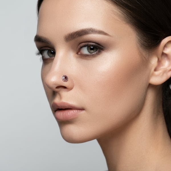 Hessah Garnet Sterling Silver Nose Stud