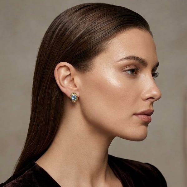 Zahiya 18K Gold Molten Aquamarine Stud Earrings