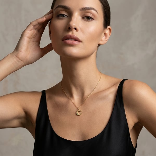 Muntaha 18K Gold Emerald Initial C Necklace