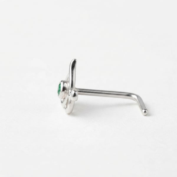 Side view — Ijlaal Emerald Calligraphy Sterling Silver Nose Stud