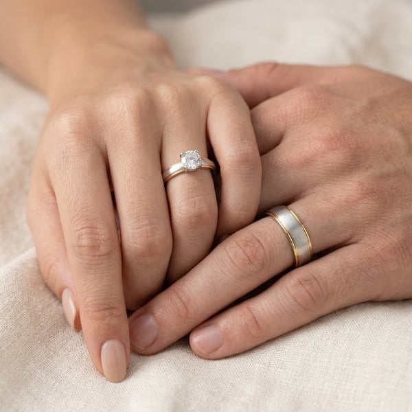 Zaha Mixed Metal White Topaz Wedding Couple Set