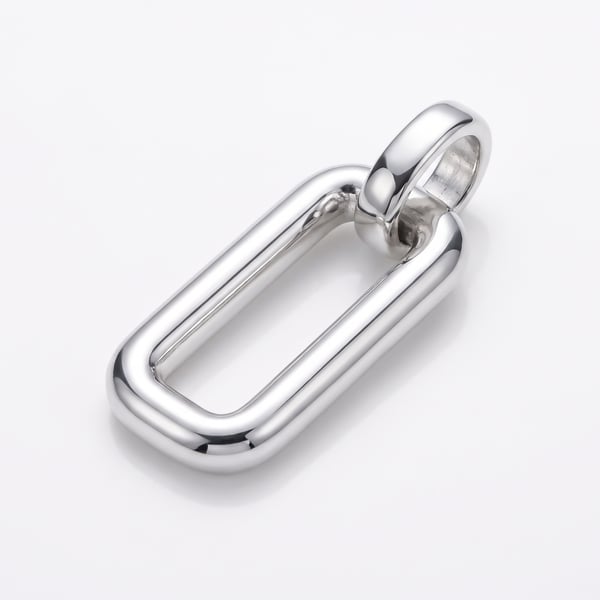Sterling silver minimal chain link pendant on a white background.