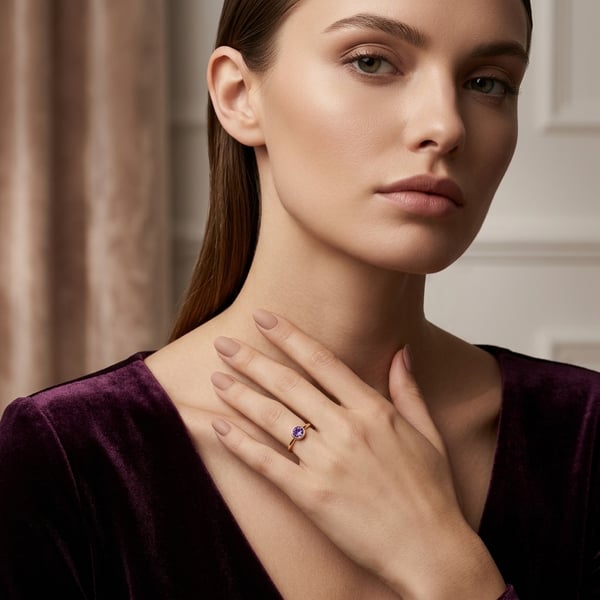 Sayeeda 18K Gold Amethyst Dainty Stacking Ring