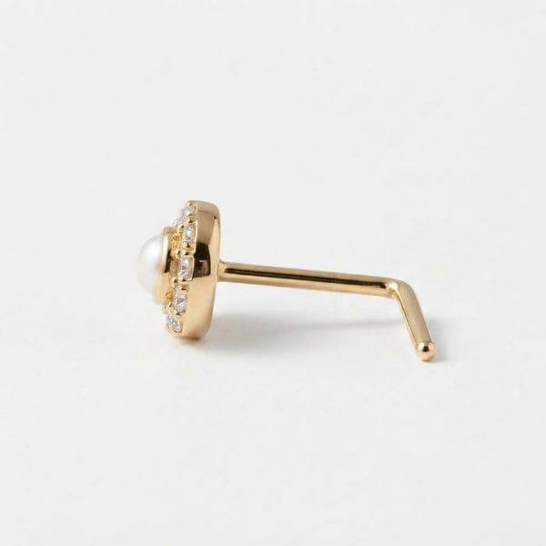 Side view — Salwa 18K Gold Pearl Halo Nose Pin