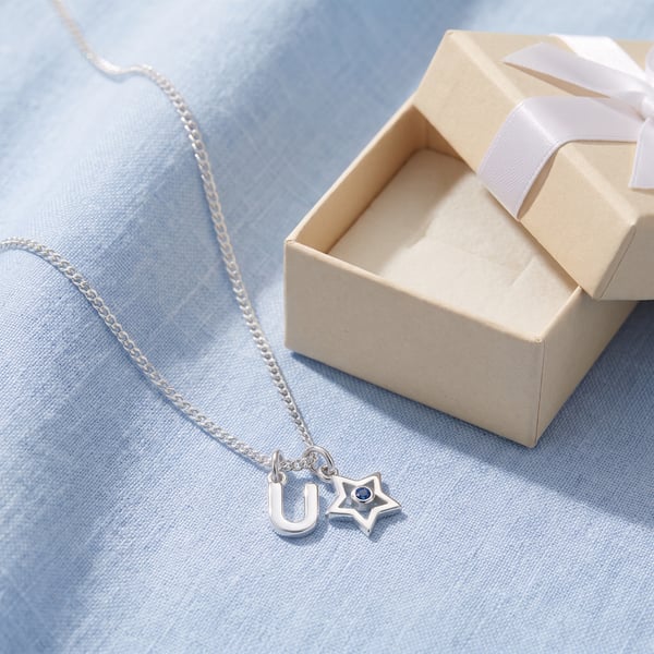 Mutia Sapphire Initial U Sterling Silver Necklace