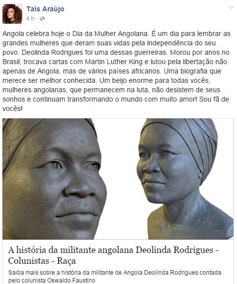 tais araujo homenagem angola