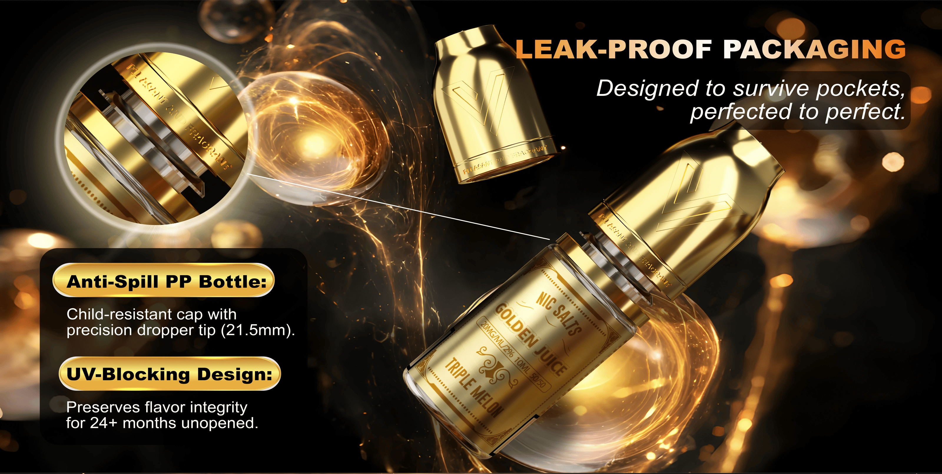 vaplay golden juice vape e-liquid leak-proof design
