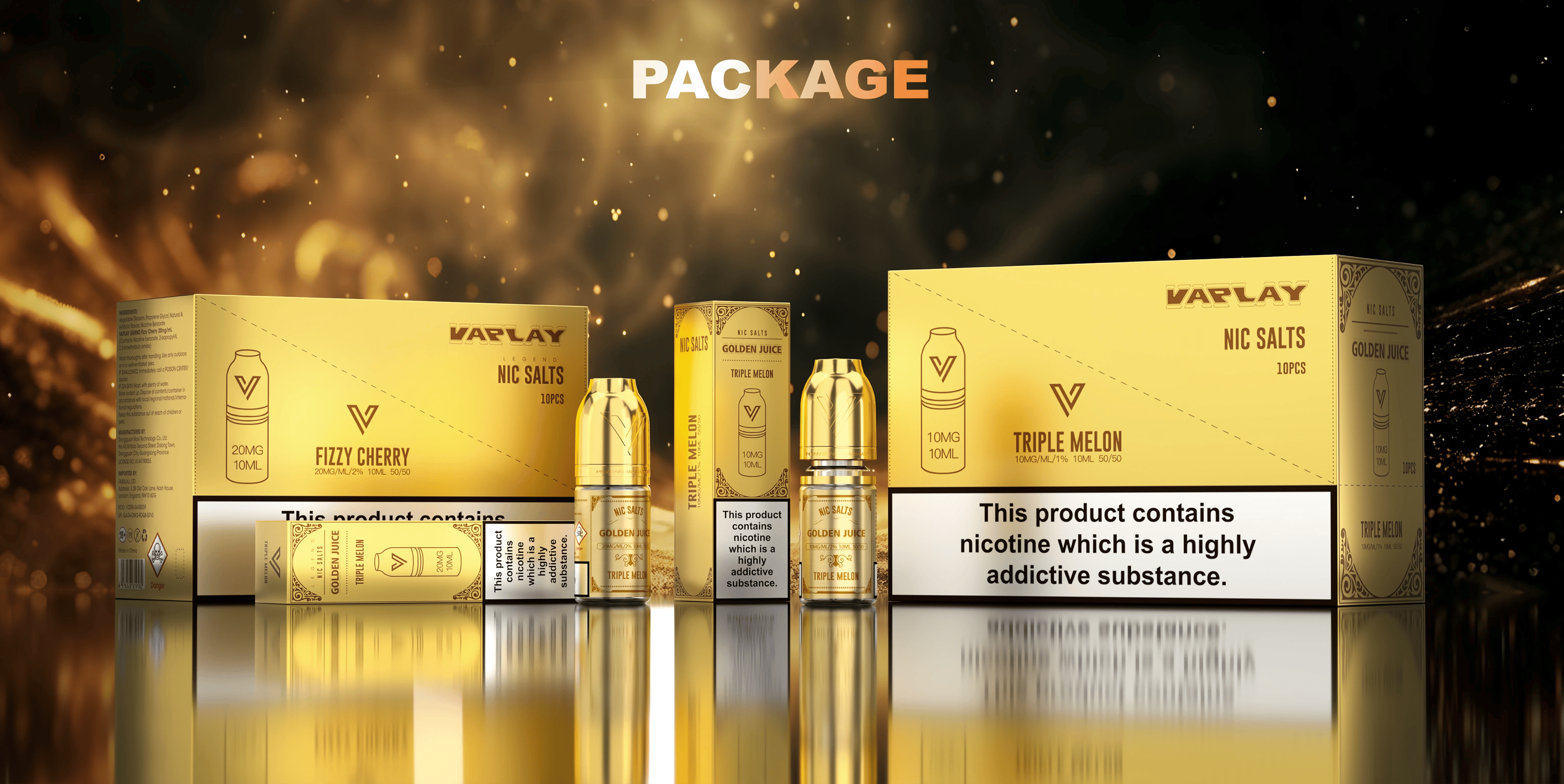 package of vaplay golden juice vape e-liquid