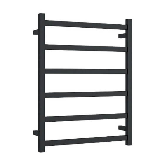 Matte Black Straight / Square 6 Bar Heated Towel Ladder