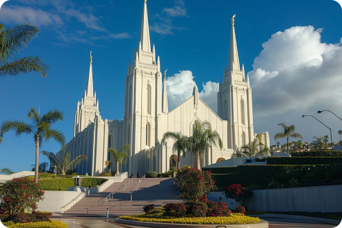 A depiction of a Mormon Church.