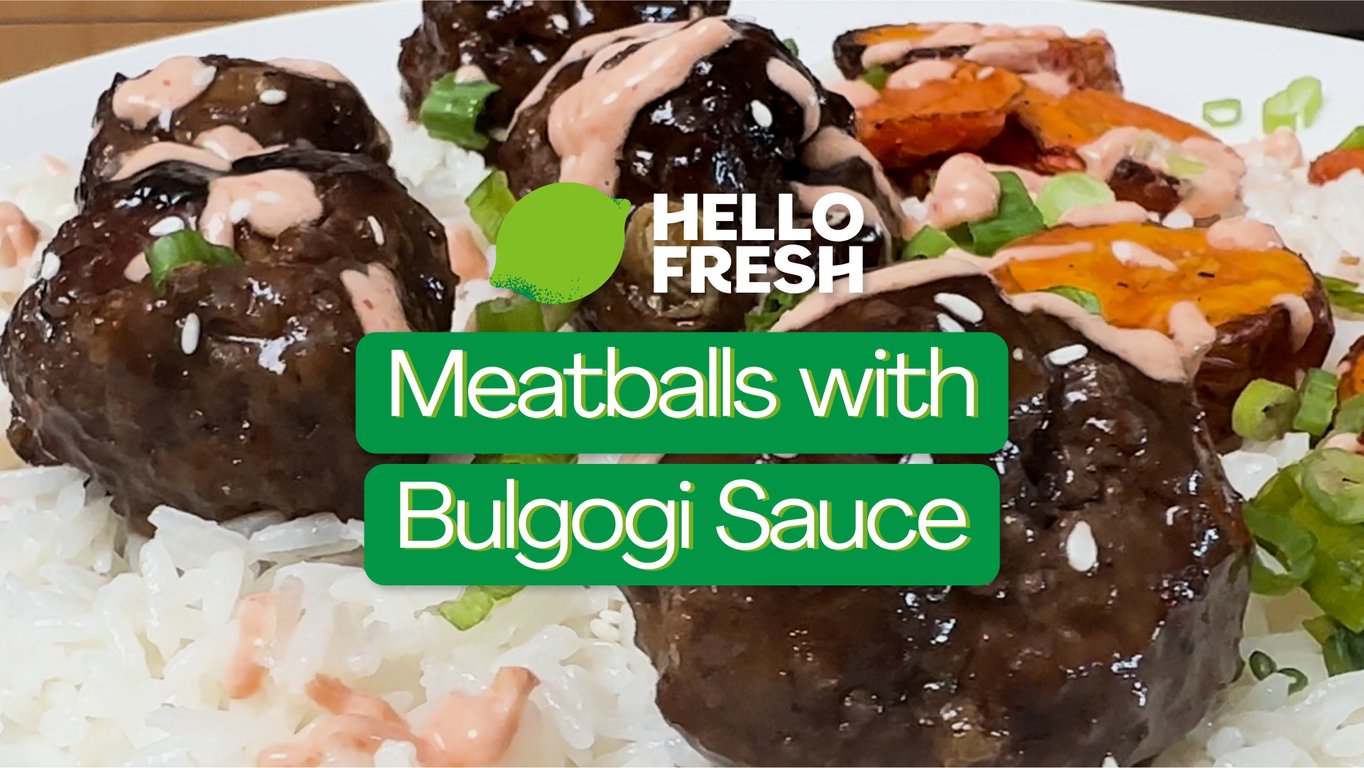 Beef Bulgogi Meatballs with Ginger Rice and Roasted Carrots
