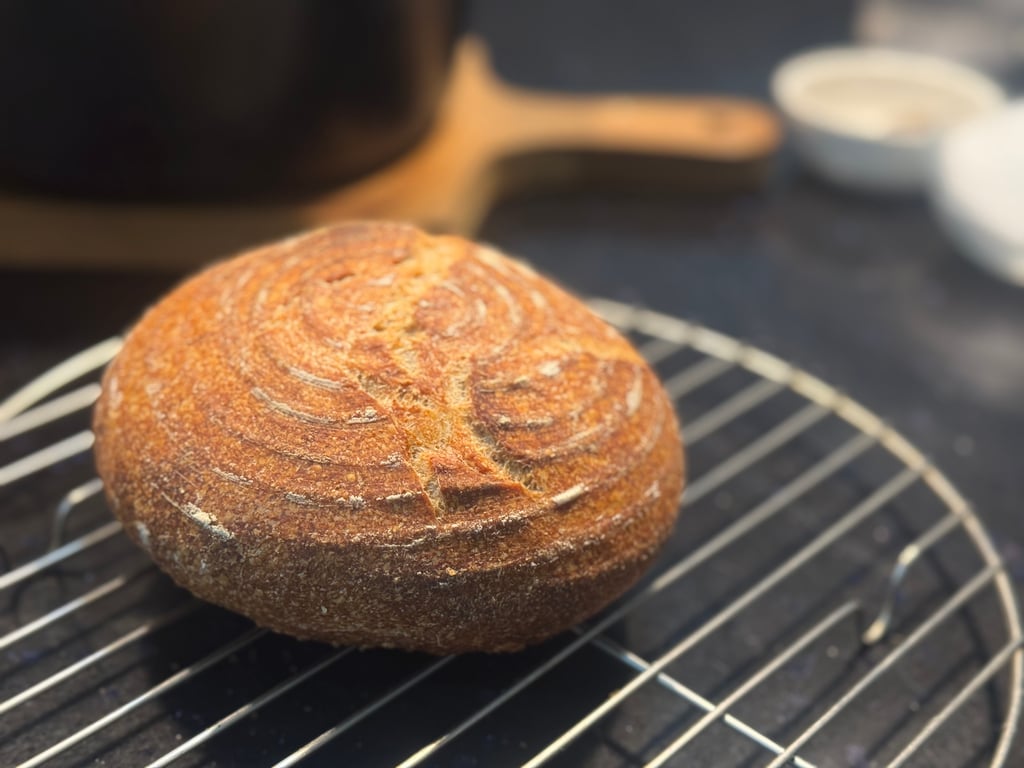 出爐完成的歐包，割線自然打開，外殼色澤深