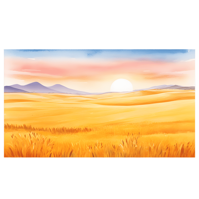 Free transparent PNG: Golden Fields and Distant Horizon at Sunset PNG for Artistic and Decorative Use