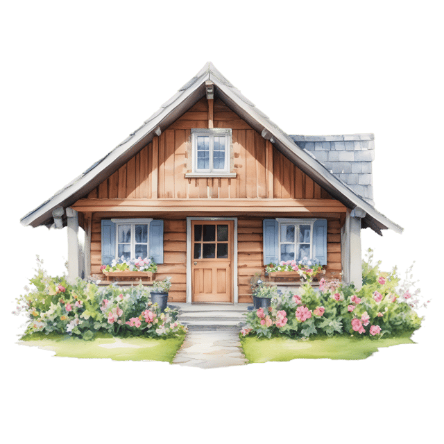 Free transparent PNG: Floral Cabin-Style Cottage PNG with Transparent Background