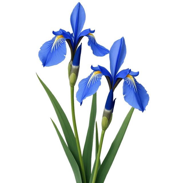 Free transparent PNG: Tall Blue Iris Clipart with Royal Blue Flowers and Green Stems on Transparent Background