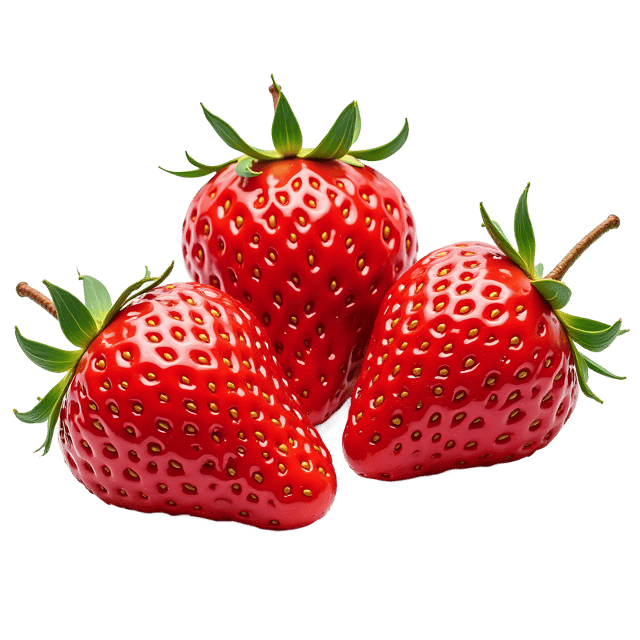 Free transparent PNG: Luscious Ripe Strawberries PNG with Glossy Red exteriors and White Caps on Transparent Background
