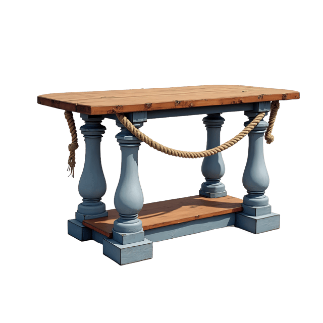Free transparent PNG: Nautical-Inspired Bar Table with Rope Accents and Polished Wood