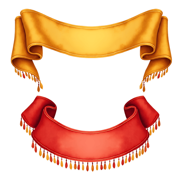 Free transparent PNG: Majestic Gold and Crimson Silk Banners Illustration in Whimsical Cute Cartoon Style