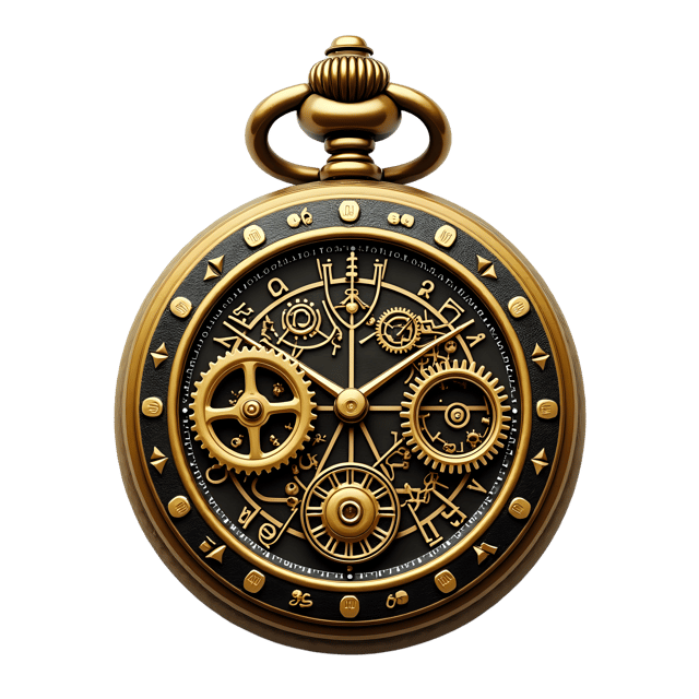 Free transparent PNG: Brass Steampunk Pocket Watch with Gears and Victorian Engravings