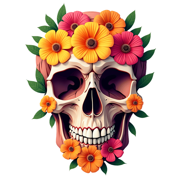 Free transparent PNG: Fresh Flowers Skull Pattern PNG with Transparent Background