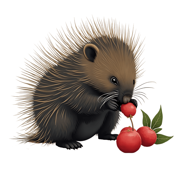 Free transparent PNG: Small Porcupine Eating Berries PNG Transparent Background Image for Nature and Wildlife Art