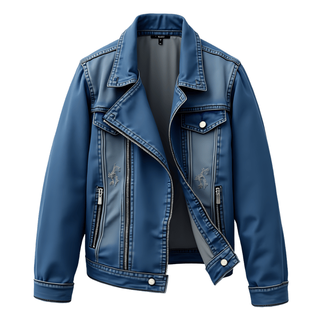 Free transparent PNG: Denim Blue Jacket with Patched Design and Asymmetrical Zipper PNG