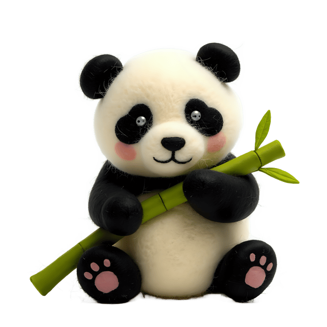 Free transparent PNG: Needle Felted Panda Munching on Bamboo Transparent PNG