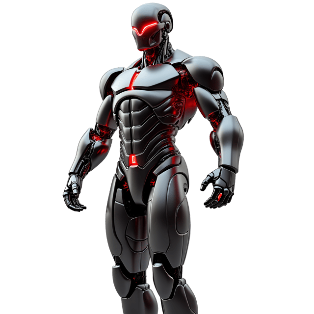 Free transparent PNG: Metallic Humanoid with Red Highlights - Realistic Illustration