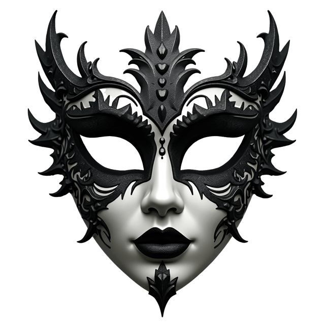 Free transparent PNG: Black-and-White Geometric Mask Illustration with Realistic Detail
